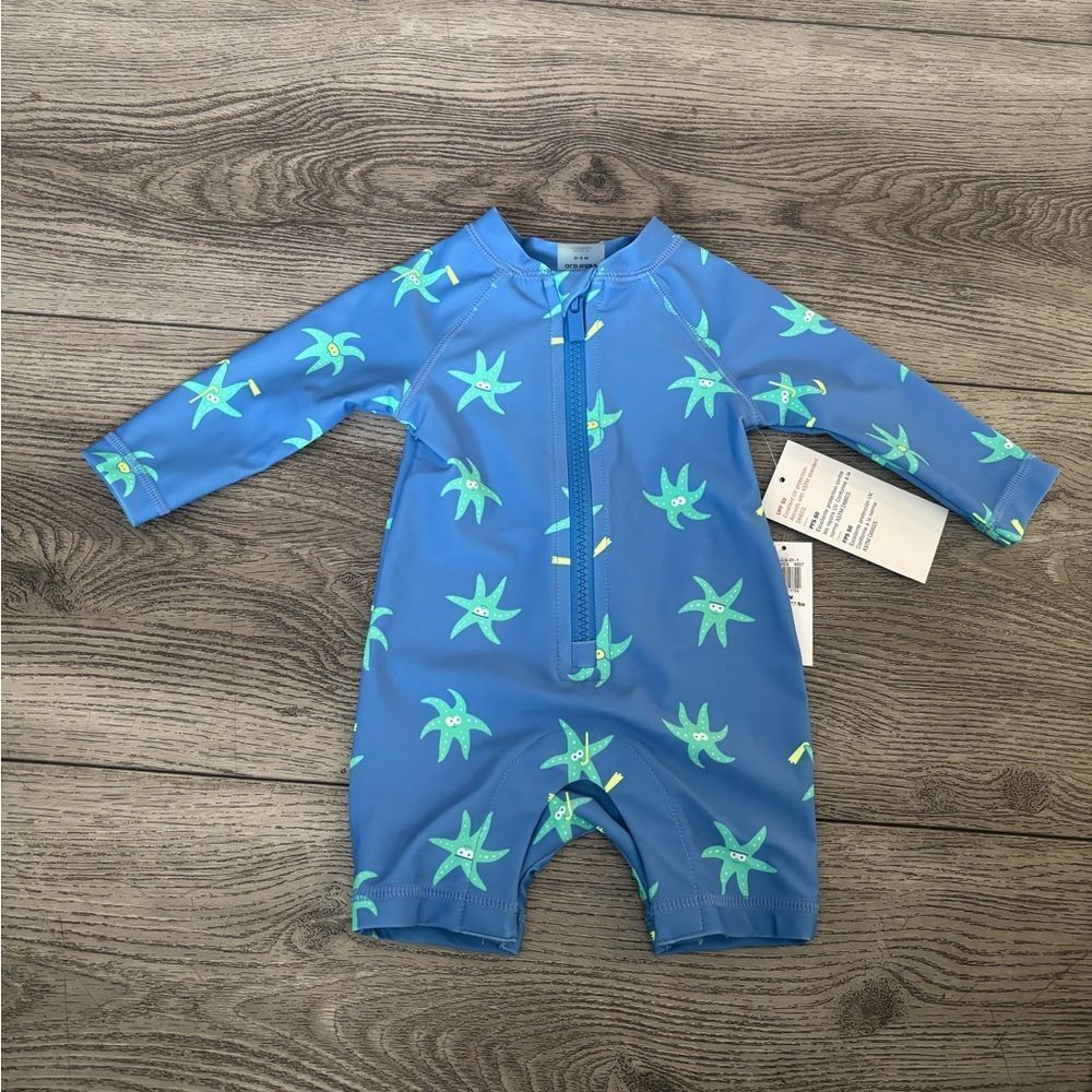 Old navy Kids Blue Starfish Long-Sleeve Rash Guard Swimsuit
